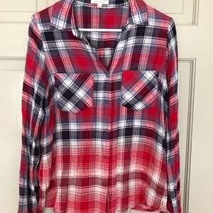 Skies Are Blue navy and red lplaid button down